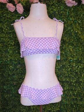 Copper Key Purple Gingham Flutter Bralette